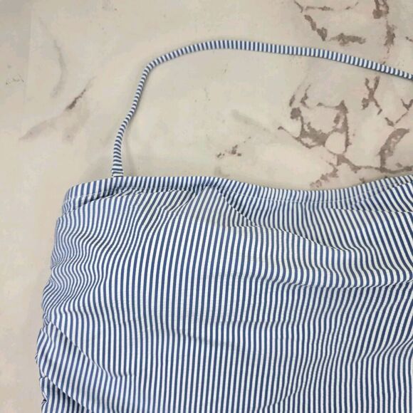 J Crew Swim 24 3X Blue One Piece Bandeau Textured Bikini Striped Seersucker - Picture 2 of 10